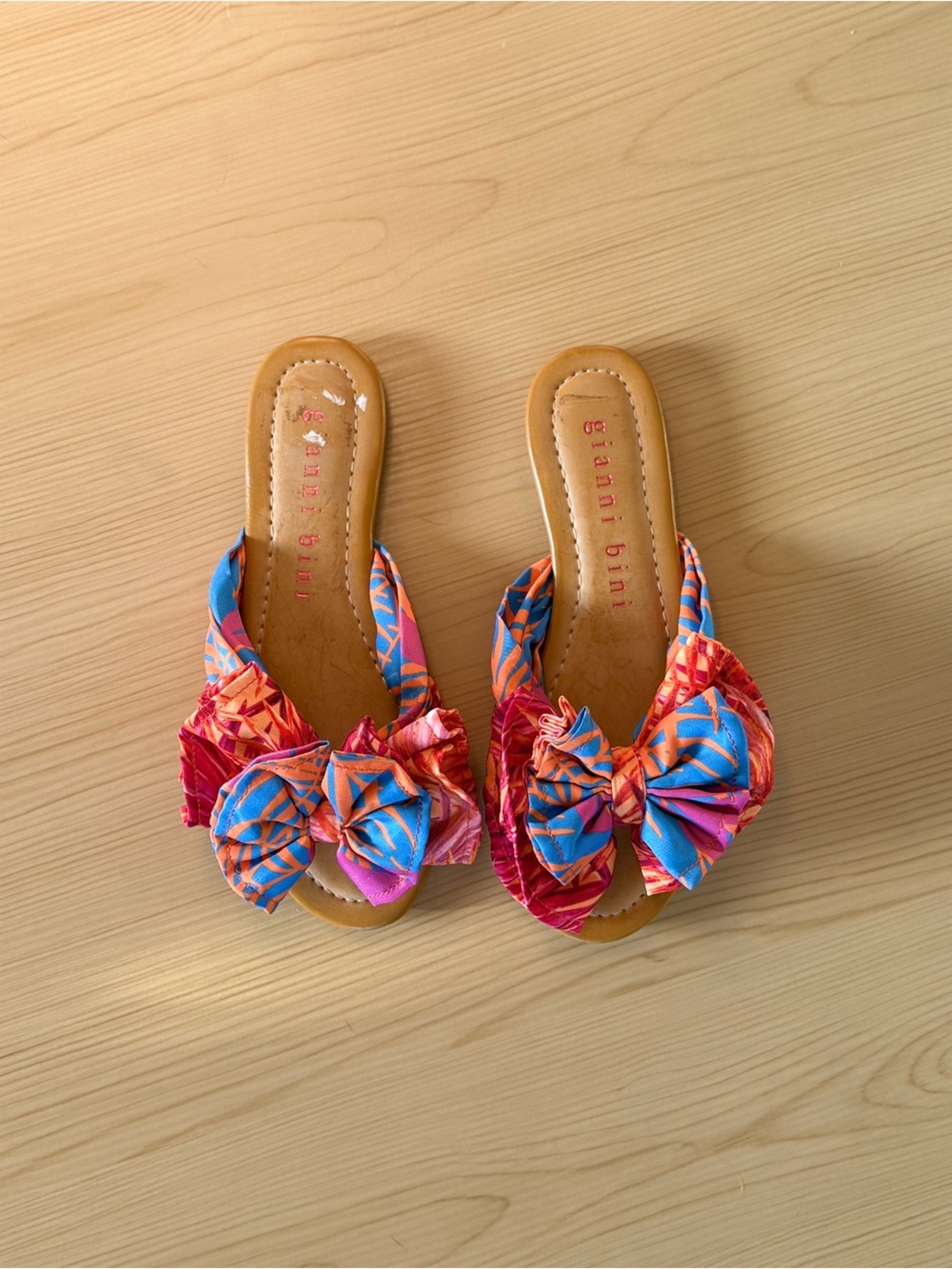 Gianni Bini y2k sandals embellished floral print leather sandals ruffles bows 6 - Picture 3 of 7